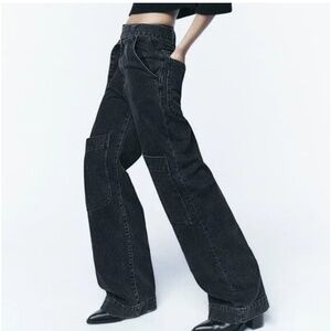 Zara The Belted Denim Jeans ZW with Front Patch Pockets